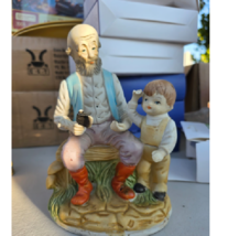 Vintage MIC Grandfather And Grandson Carving Wooden Pony Porcelain Figurine - $17.99