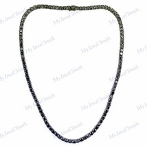 2mm Simulated 10Ct Black Diamond Mens Tennis Necklace in 14K White Gold Over 20&quot; - £143.67 GBP