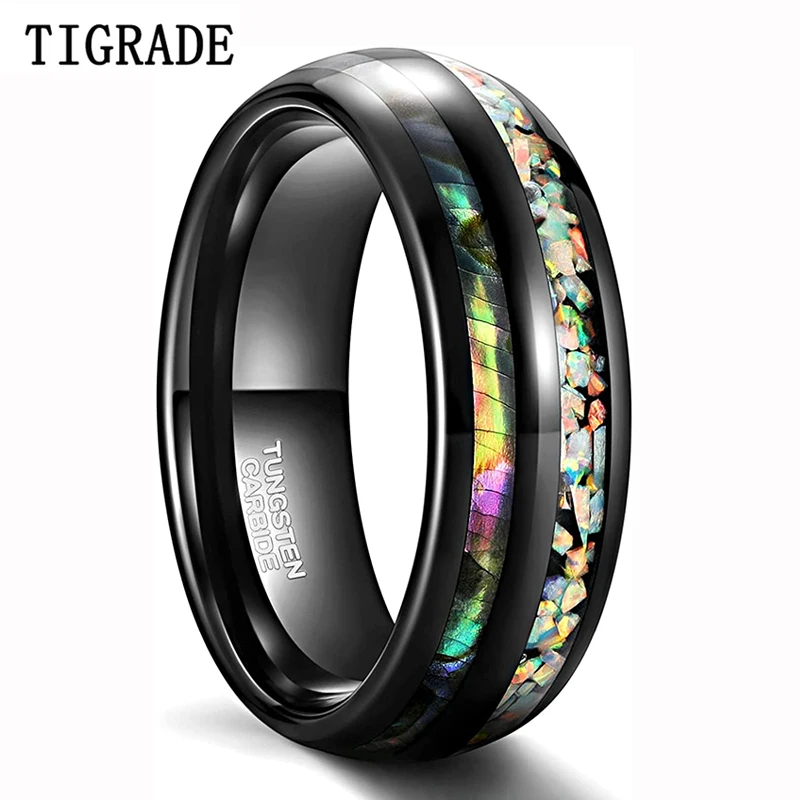 Ade 8mm wedding bands for men dome high polish real hawaiian koa wood galaxy opal rings thumb200