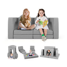 8-Piece Modular Kids Play Couch with Comfy Suede Fabric-Gray - Color: Gray - $137.29