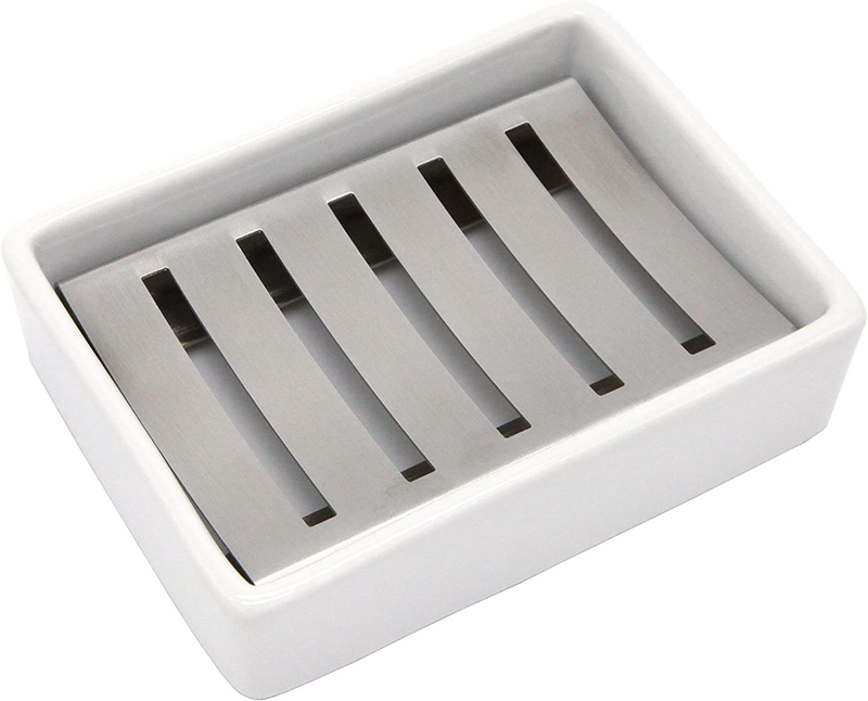 Ceramic Soap Dish Stainless Steel Soap Holder for Bathroom and Shower Double Lay Item image 8