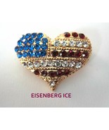 Eisenberg Ice Heart Pin Patriotic Flag Pattern Red, White and Blue Rhine... - £19.71 GBP