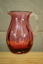 Studio Art Glass Hand Blown Cranberry Creamer Pitcher Optic Ribbon Pull ... - $368.63 MXN