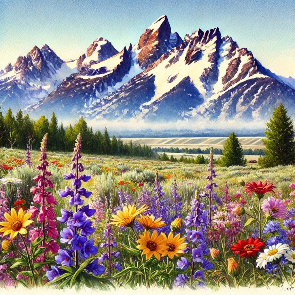 Watercolor Paintings Of Tetons And Wildflowers - $100.00