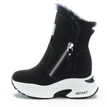 Women Snow Boots Genuine Leather Suede Natural 8.5cm Platform Wedge Zipper Women - £64.61 GBP