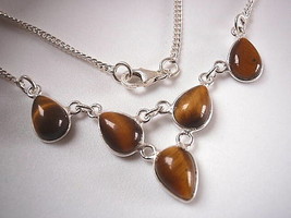 Tiger Eye Five-Gem 925 Sterling Silver Necklace - £6.39 GBP