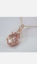 3 Ct Oval Cut Morganite &amp; Diamond Halo Pendant Necklace 14K Rose Gold Plated - £65.09 GBP