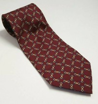 Men&#39;s Claybrook Pure Silk tie Chain link Burgundy Red 58&quot; x4&quot; wide - £2.35 GBP