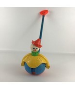 Fisher Price Clown Toy #758 Roll Along Popper Wood Handle Toddler Vintag... - $60.83 CAD