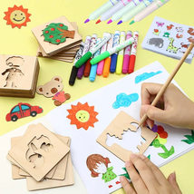 20/32Pcs Of Wooden Drawing Shapes By Montessori - £5.55 GBP+