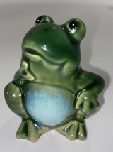 Thoughtful Frog Ceramic Figurine Green With Blue Belly No Chips Clean EUC - £11.95 GBP