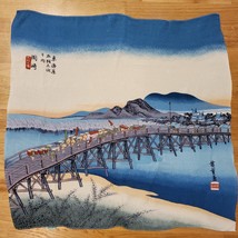 Vintage Hiroshige Kyoto Bridge At Sanjo Tapestry 24x26 Signed Stretchy - £39.71 GBP