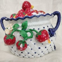 Vtg.Strawberries W/Handle Hans Painted Majolica Porcelain Canister W/Lid... - $26.72