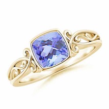 ANGARA Vintage Style Cushion Tanzanite Solitaire Ring for Women in 14K Gold - £559.72 GBP