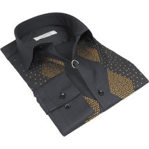 Men CEREMONIA Turkey Shirt 100% Cotton Fancy Rhine Stones #Rio 15 Black Slim Fit image 2