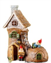 Solar Gnome Boot House Shaped 10.4" High with 2 Gnomes Windows Door Poly Resin