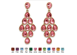 Simulated Birthstone Pear Chandelier Earrings October Pink Tourmaline Gold Tone - $79.99