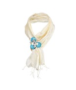 Blue White Floral Mix Stone Buckle Pendant with Bamboo Yarn Scarf - £26.14 GBP