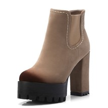 QUTAA 2021 Women Ankle Boots Synthetic Sexy Women Shoes Platform Square High Hee - £65.45 GBP