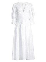 NWT La Vie Rebecca Taylor Leaf Embroidered in Milk White Button Front Dress M - £71.64 GBP