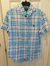 U.S. POLO ASSN. Men&#39;s Short Sleeve Button Down Shirt SMALL Plaid White Blue - $35.60