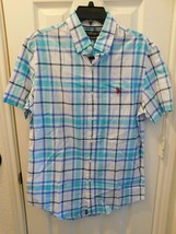 U.S. POLO ASSN. Men&#39;s Short Sleeve Button Down Shirt SMALL Plaid White Blue - £28.04 GBP