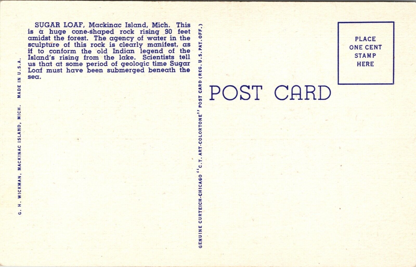 Sugar Loaf Rock Mackinac Island Michigan MI UNP Unused Linen Postcard L1 Item image 2