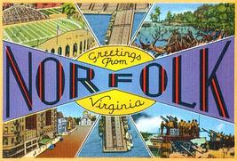Greetings From Norfolk, Virginia -  1930&#39;s - Vintage Postcard Magnet - £9.46 GBP