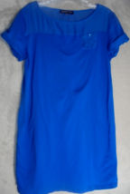 Jones New York Signature Womens Large Chiffon and Knit Dress Short Sleeves Blue - £9.45 GBP