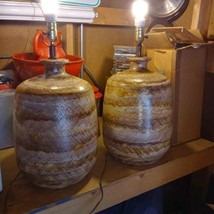 Pair Mid Century 60&#39;s Ceramic Spiral Drip Glaze Table Lamps 18&quot;x12&quot; Chicago Area - £79.34 GBP