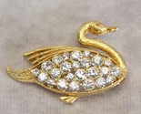 Brooch Crystal Gold Tone Swan Pin Costume Estate Jewelry Bling Bird - $15.67