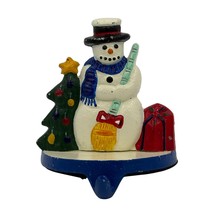 Snowman &amp; Christmas Tree Stocking Holder Cast Iron Holiday Decor - $14.40