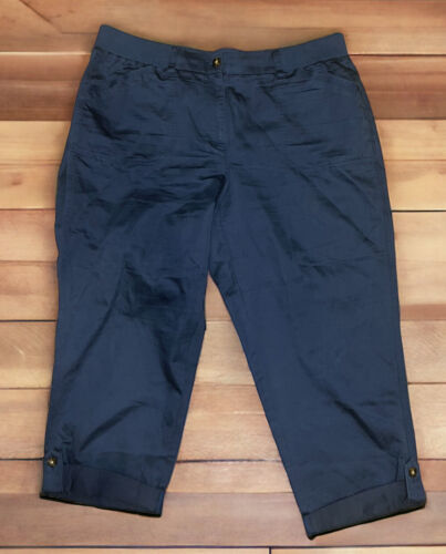 Primary image for J.Jill Capri cropped pants SIZE XL Petite Elastic Waist Navy Blue Linen/Cotton