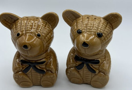 Salt and Pepper Shakers Honey Bear Cubs  Black Bow Tie Unbranded 4 Inches Tall - $14.03