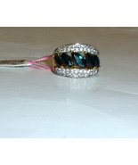 BLUE SAPPHIRE MARQUISE &amp; WHITE ZIRCON BAND RING, GOLD/ SILVER, SIZE 5, 4... - €64,61 EUR