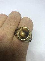 Vintage Doré Acier Inoxydable Véritable de Tigre Eye Taille 11.75 Homme Bague - £31.65 GBP