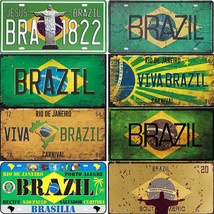 Brazil License Plate Tin Sign Retro Brazilian Flag Metal Print Wall Hang... - £14.42 GBP