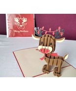 Baby Reindeer with Antler Lights 3D Kirigami Pop-up Christmas Greeting Card - $196.73 MXN