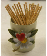Vintage Toothpick Holder Metal Enamel with Daisy Flower &amp; Red Heart 21-b - €16,98 EUR