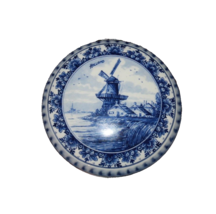 Vintage Delfts Blue Delfino Made In Holland Dutch Cap Trinket Dish W/ Lid - £14.14 GBP