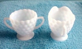 Jeannette Cubic Bubbles Milk Glass Matching Creamer And Sugar Set - £10.78 GBP