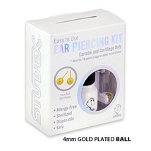 Personal at Home Ear Piercing Kit w/Gun &amp; 4mm Gold Plated Ball Earrings - £10.21 GBP