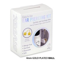 Personal at Home Ear Piercing Kit w/Gun &amp; 4mm Gold Plated Ball Earrings - £10.29 GBP