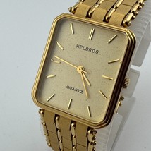 Vintage Helbros Quartz Watch Unisex Gold Tone Rectangle Analog New Batte... - £21.98 GBP