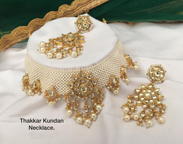 Bollywood Indian Gold Plated Close Choker Pearl Moti Necklace Kundan Jewelry Set - £107.69 GBP