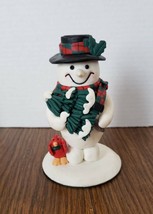 6 Inch Ceramic Snowman Pillar Candle Holder With Metal Base - £5.50 GBP
