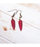 Earrings Pierced Red Drop Dangle on Fish Hooks 1&quot; Appx. - $93.28 MXN