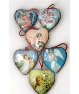 Vintage 6 Heart Shaped Victorian Angel Ornament Set Paper Mache Decoupag... - $277.81 MXN