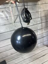 Vtg 60s MID CENTURY MODERN Hanging Globe Lamp BLACK Metal 6” Round Penda... - $187.11