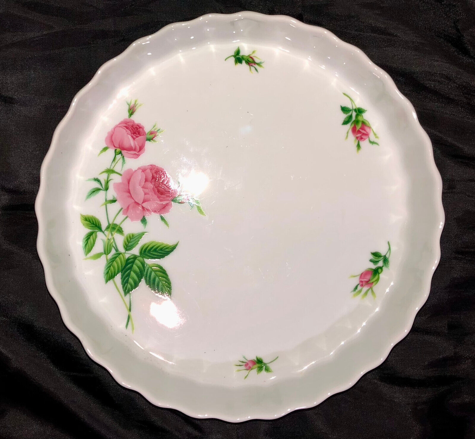 Primary image for Christineholm Pink Rose Porcelain Quiche Tart Pie Dish Plate Vintage 9.5"